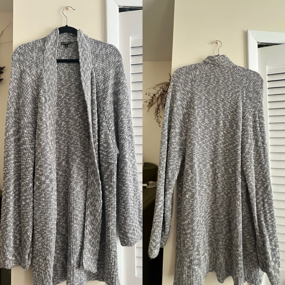 Express Gray Cardigan Sweater with Open Front Design